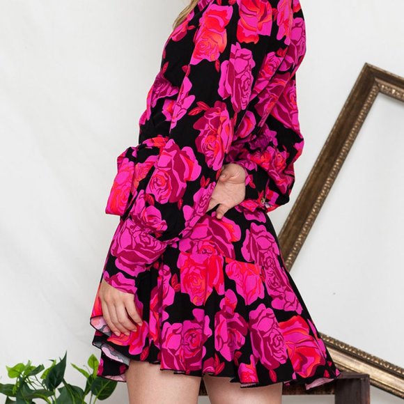 Floral Print Surplice Neck Long Sleeve Dress - Picture 10 of 10